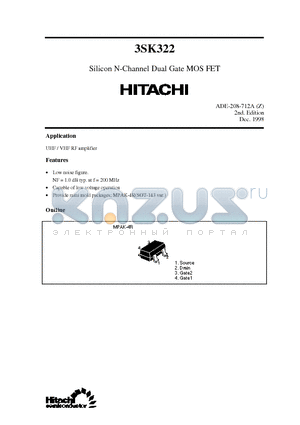 3SK322 datasheet - Silicon N-Channel Dual Gate MOS FET