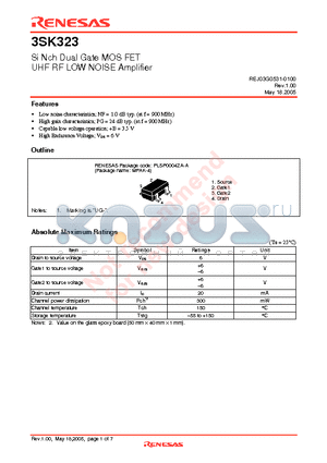 3SK323 datasheet - Si Nch Dual Gate MOS FET UHF RF LOW NOISE Amplifier