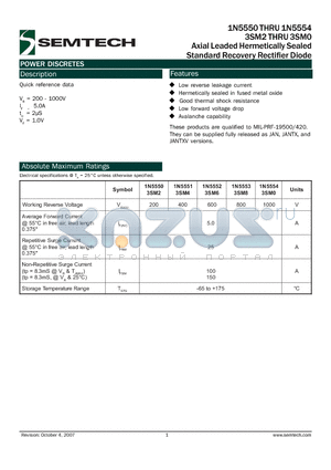 3SM0 datasheet - Axial Leaded Hermetically Sealed Standard Recovery Rectifier Diode