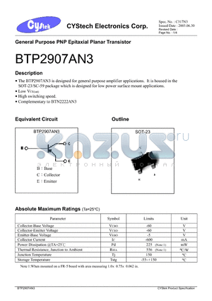BTP2907AN3 datasheet - General Purpose PNP Epitaxial Planar Transistor