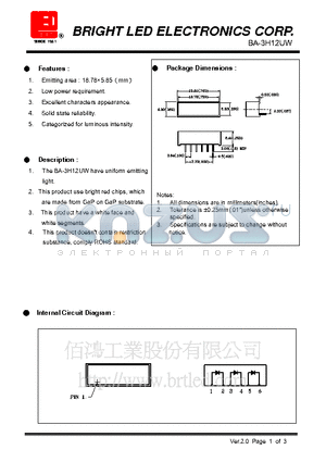 BA-3H12UW datasheet - bright red chips, which are made from GaP on GaP substrate