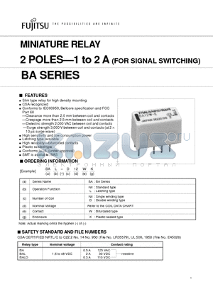 BA-6W-K datasheet - MINIATURE RELAY 2 POLES-1 to 2 A (FOR SIGNAL SWITCHING)