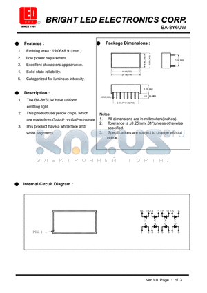 BA-8Y6UW datasheet - yellow chips, which are made from GaAsP on GaP substrate.