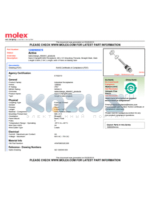 4R4F06E02C200 datasheet - Nano-Change (M8) Receptacle, M8 x 0.5 Mounting Threads, Straight Male, Male Length 0.50m (1.64 )