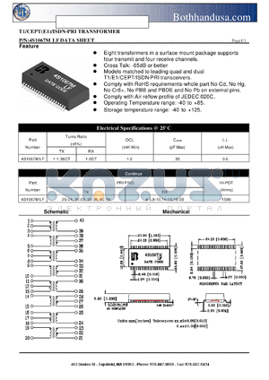4S1067M-LF datasheet - T1/CEPT(E1)/ISDN-PRI TRANSFORMER