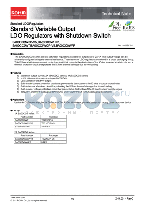 BA00CC0WFP datasheet - Standard Variable Output LDO Regulators with Shutdown Switch