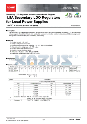 BA00JC5W datasheet - 1.5A Secondary LDO Regulators for Local Power Supplies
