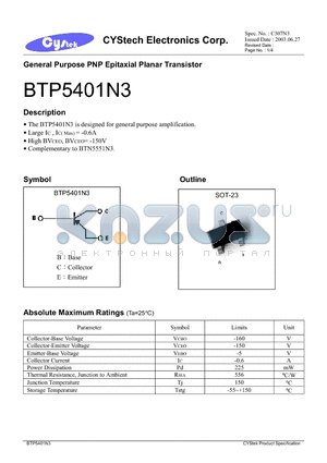 BTP5401N3 datasheet - General Purpose PNP Epitaxial Planar Transistor