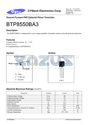 BTP8550BA3 datasheet - General Purpose PNP Epitaxial Planar Transistor