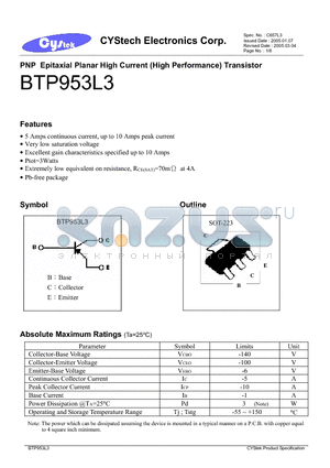 BTP953L3 datasheet - PNP Epitaxial Planar High Current (High Performance) Transistor