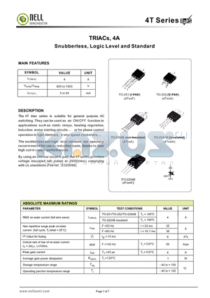 4T10AI-D datasheet - TRIACs, 4A Snubberless, Logic Level and Standard