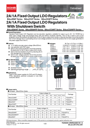 BA08CC0FP-E2 datasheet - 2A/1A Fixed OutputLDORegulators
