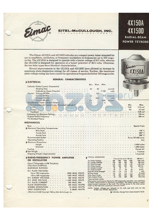 4X150A datasheet - RADIAL BEAM POWER TETRODE