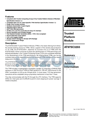 AT97SC3203-01MC datasheet - Trusted Platform Module