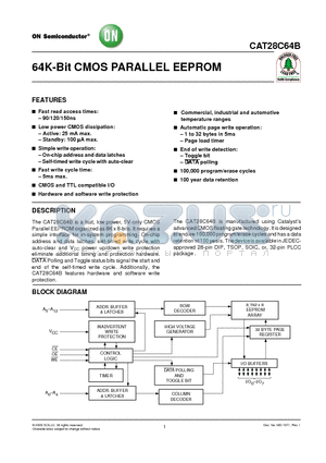 CAT28C64BWA-90T datasheet - 64K-Bit CMOS PARALLEL EEPROM