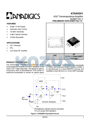 ATA00501S2C datasheet - AGC TRANSIMPEDANCE AMPLIFIER