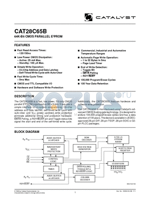 CAT28C65B datasheet - 64K-Bit CMOS PARALLEL E2PROM