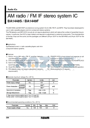 BA1448S datasheet - AM radio / FM IF stereo system IC