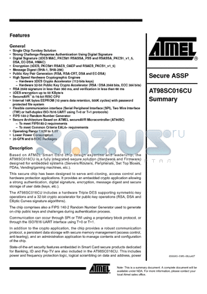 AT98SC016CU datasheet - Secure ASSP