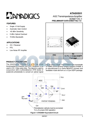 ATA00501D1C datasheet - AGC TRANSIMPEDANCE AMPLIFIER