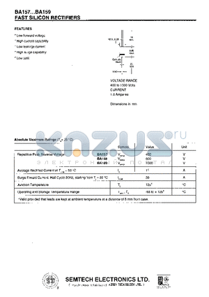 BA157 datasheet - FAST SIKICON RECTIFIERS