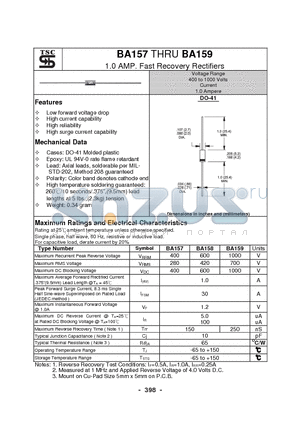 BA157 datasheet - 1.0 AMP. Fast Recovery Rectifiers