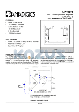 ATA01504D1C datasheet - AGC Transimpedance Amplifier
