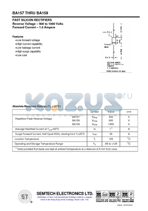 BA157 datasheet - FAST SILICON RECTIFIERS