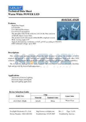 40-01/X4C-4NQB datasheet - Warm White POWER LED