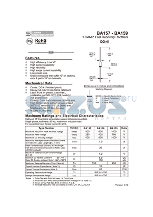 BA157 datasheet - 1.0 AMP. Fast Recovery Rectifiers