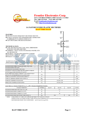 BA157 datasheet - 1A FAST RECOVERY PLASTIC RECTIFIER