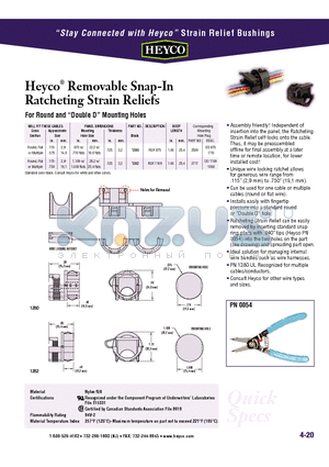 4-20-29641 datasheet - Heyco^ Removable Snap-In Ratcheting Strain Reliefs