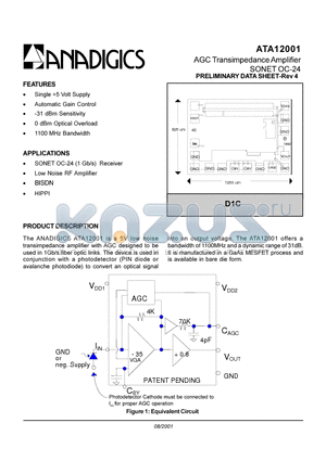 ATA12001D1C datasheet - AGC Transimpedance Amplifier