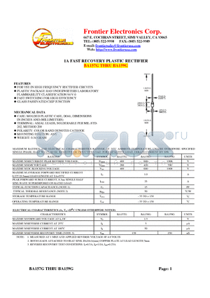 BA157G datasheet - 1A FAST RECOVERY PLASTIC RECTIFIER