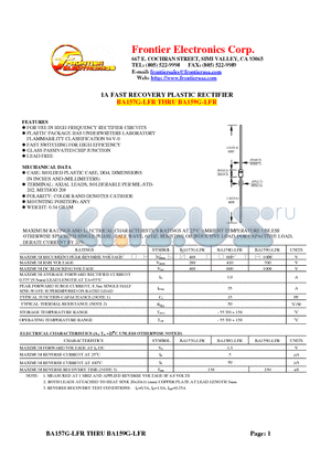 BA157G-LFR datasheet - 1A FAST RECOVERY PLASTIC RECTIFIER