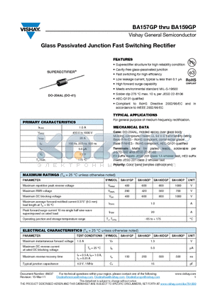 BA157GP_11 datasheet - Glass Passivated Junction Fast Switching Rectifier
