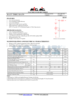 BA158 datasheet - FAST RECOVER RECTIFIER