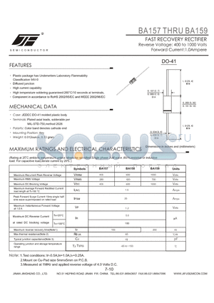 BA158 datasheet - FAST RECOVERY RECTIFIER