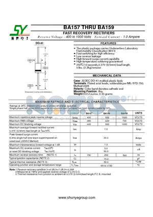 BA158 datasheet - FAST RECOVERY RECTIFIERS