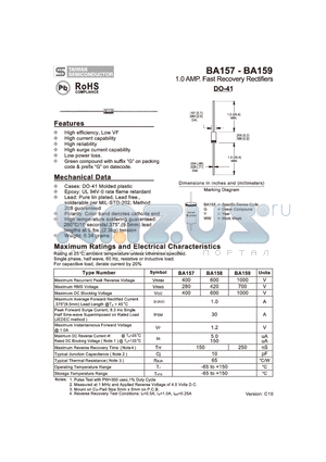 BA158 datasheet - 1.0 AMP. Fast Recovery Rectifiers