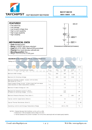 BA158 datasheet - FAST RECOVERY RECTIFIERS