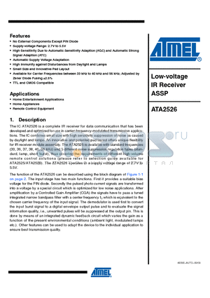ATA2526 datasheet - Low-voltage IR Receiver ASSP
