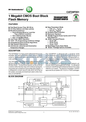 CAT28F001GI-12BT datasheet - 1 Megabit CMOS Boot Block Flash Memory