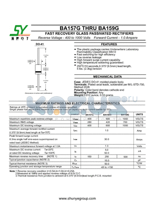 BA158G datasheet - FAST RECOVERY GLASS PASSIVATED RECTIFIERS