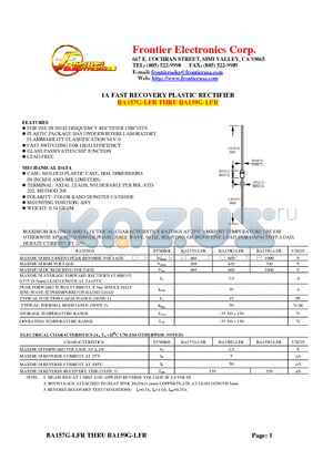 BA158G-LFR datasheet - 1A FAST RECOVERY PLASTIC RECTIFIER