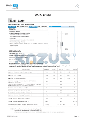 BA159 datasheet - FAST RECOVERY PLASTIC RECTIFIER