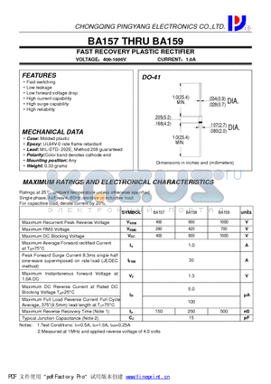 BA159 datasheet - FAST RECOVERY PLASTIC RECTIFIER