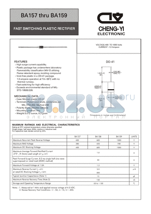 BA159 datasheet - FAST SWITCHING PLASTIC RECTIFIER