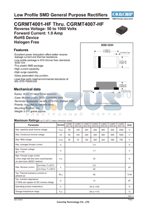 4001-HFCGRMT datasheet - Low Profile SMD General Purpose Rectifiers