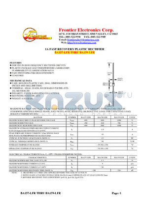 BA159-LFR datasheet - 1A FAST RECOVERY PLASTIC RECTIFIER